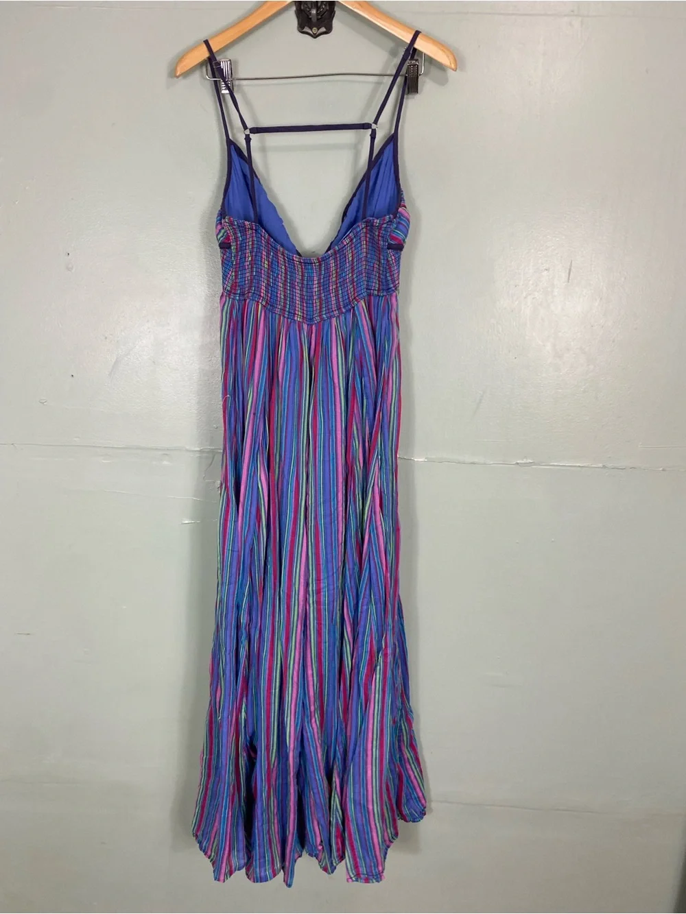 Free People Dream Weaver Maxi Dress Medium Rainbow Blue Striped Sundress